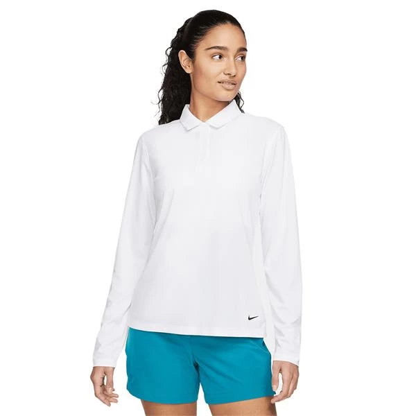 Nike Ladies Dri-Fit Victory Long Sleeve Polo Shirt White (100) 1 Nike Ladies Dri-Fit Victory Long Sleeve Polo Shirt White (100)